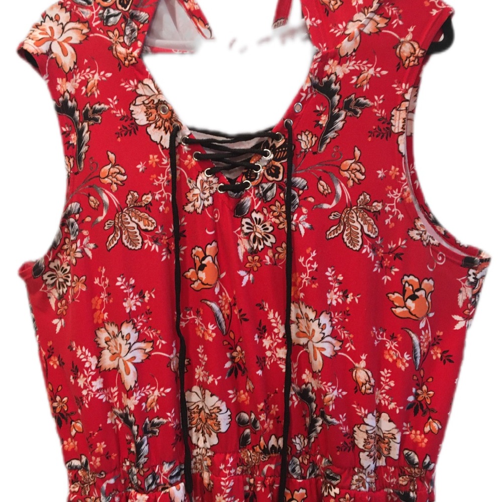 Red Romper Culotte 1-Piece Floral Woman's XXXL/3XG Sleeveless NWOT Comfort Wear